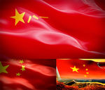 中国国旗及八一旗帜飘扬
