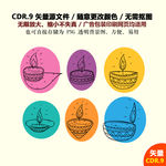 手绘蜡烛卡通煤油灯设计矢量图