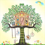 树屋 花草 鸟 墙贴  绘画