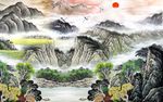 旭日东升国画电视背景墙