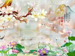 玉兰花荷花图