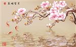 中式玉兰花九鱼图影视背景墙