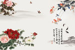 花开富贵牡丹花鸟中式背景墙