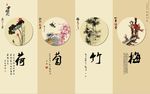 四君子梅竹菊荷四屏图
