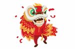 春节喜庆舞狮手绘矢量素材