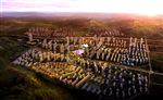 高层住宅规划区黄昏鸟瞰建筑效果