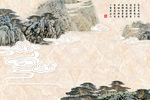 简约中式古典山水彩雕电视背景