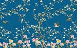 蓝色花鸟背景墙(分层不细)