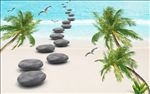 椰树海景黑石3D立体背景墙