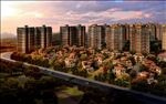 别墅住宅区鸟瞰黄昏建筑效果图
