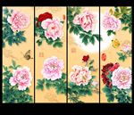 四条屏 牡丹