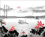 简约中式山水情背景墙装饰画