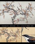 手绘花鸟桃花樱花背景壁画壁纸