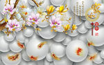 3D圆球玉兰花背景墙