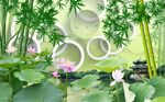 中式荷花竹子电视背景墙