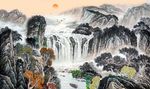高山流水国画背景墙