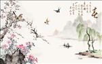 春手绘花鸟背景墙