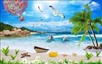 3D现代蓝天海滩电视背景墙壁画