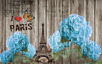 手绘木板巴黎铁塔装饰画背景墙