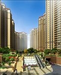 高层住宅入口鸟瞰景观建筑效果图