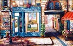 欧洲小镇街景油画咖啡屋壁画