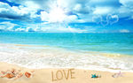 唯美大海沙滩LOVE浪漫背景墙
