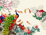 牡丹孔雀背景墙