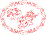 牡丹花鸟矢量线条图