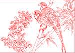 花鸟竹子牡丹花雕刻图