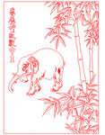 竹子大象矢量线条图