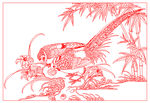 花鸟竹子矢量线条图