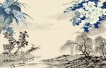 国画花鸟背景墙