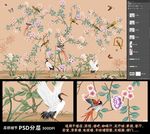 高清大型壁画手绘花鸟