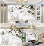 大理石 仙鹤 迎客松 山水