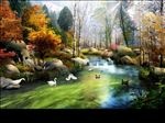 高山流水水生植物水生动物景观图