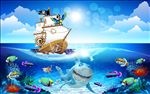 3D海底世界沙发背景墙