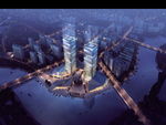 繁华中心区夜景鸟瞰建筑效果图