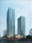 玻璃体建筑高层办公区夜景建筑效