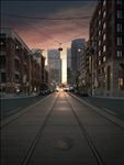 马路商业街夜景建筑效果图