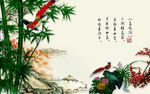 新中式水墨山水花鸟电视背景墙