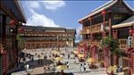 古镇商业街鸟瞰建筑效果图