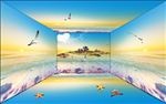 3D空间海边风景电视背景墙