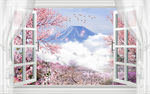3D立体假窗富士山樱花唯美风景