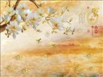 家和富贵 玉兰花 大理石 小鸟