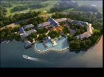 海边四合院度假庄鸟瞰建筑效果图
