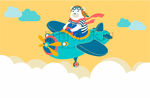 小熊飞行员天空云飞机童话插图