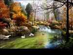 秋天河道流水景观图