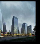 CBD商务中心区雨景建筑效果图