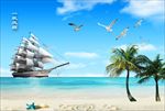 高清海景风景画椰子树帆船客厅电