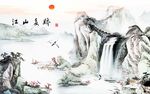 中式水山水墨风景画电视墙